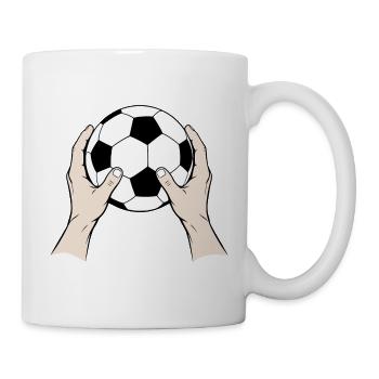 Fussball in Händen gehalten - Tasse - Weiß - Rechts