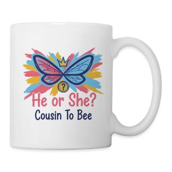 Geschlechtsoffenbarung: Er oder sie Cousin zur Bienen-Babyparty - Tasse - Weiß - Rechts