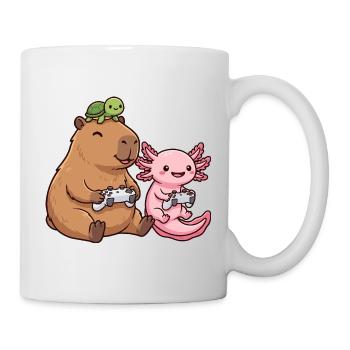 Cute Gaming Capybara Axolotl Turtle Gamer Kawaii  - Mug - white - Right