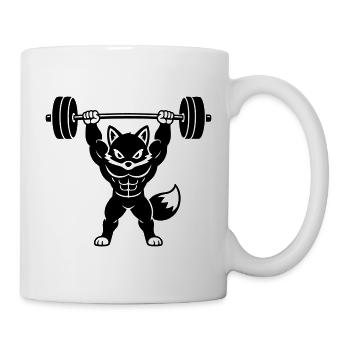 Muscle fox lifts heavy dumbbell - Mug - white - Right