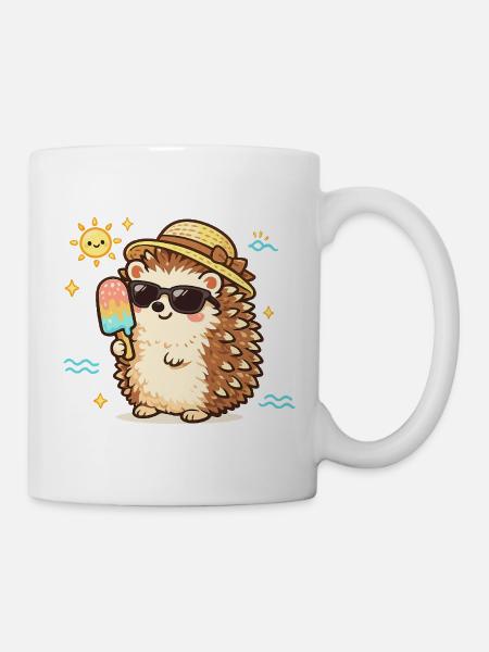 Sommer Igel mit Sonnenhut Eis - Tasse - Weiß