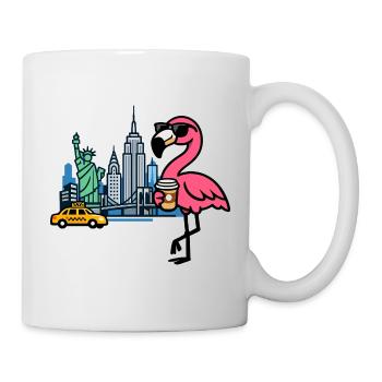 Flamant rose rencontre New York – Pause café - Mug blanc - blanc - Droite