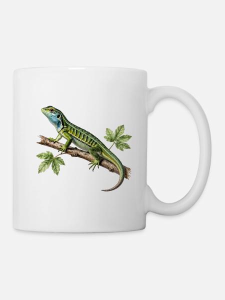 Green Lizard – Vintage-Naturwissenschaftsillustration - Tasse - Weiß