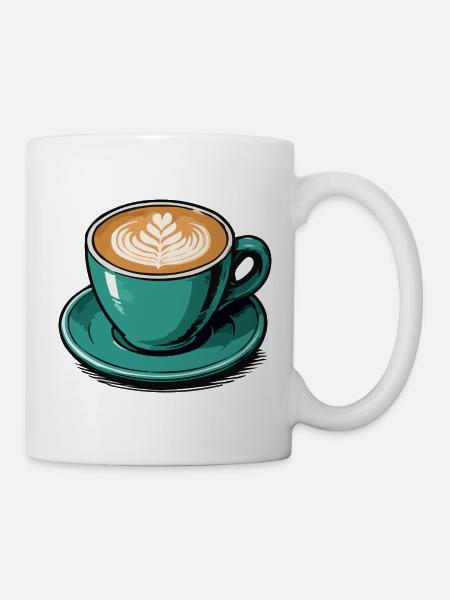 Teal Latte Art Kaffeetasse - Tasse - Weiß