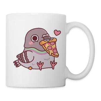 Cute Chubby Pigeon Loves Pizza - Mug - white - Right