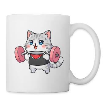 Katze hebt Gewichte - Tasse - Weiß - Rechts