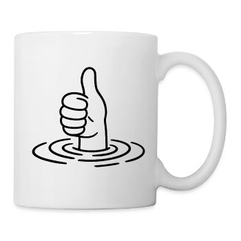 Daumen hoch - Thumbs up - Hand Wasser Wellen - Tasse - Weiß - Rechts