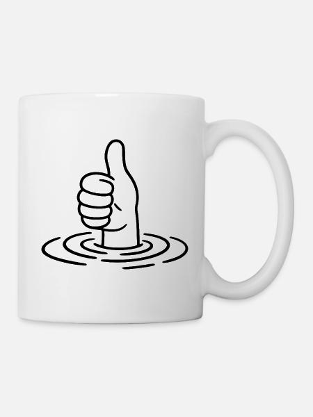 Daumen hoch - Thumbs up - Hand Wasser Wellen - Tasse - Weiß