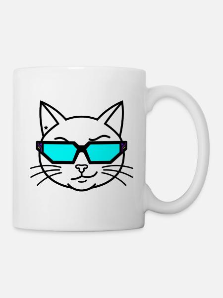 Katzenkopf Neonbrille - Tasse - Weiß