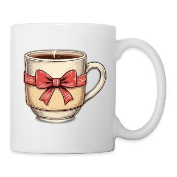 Kaffeebecher mit rotem Band - Tasse - Weiß - Rechts