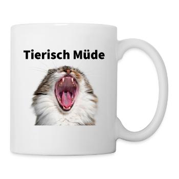 Tierisch Müde - Gähnende Katze - Tasse - Weiß - Rechts