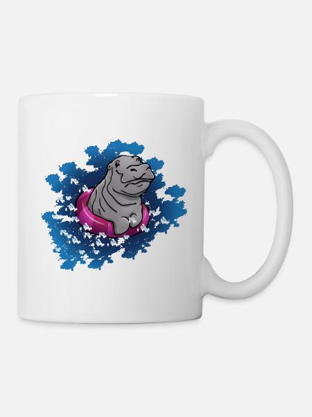 Hippo mit Schwimmring - Tasse - Weiß