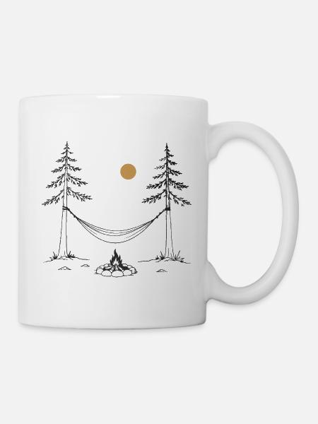 Moonlit night by the campfire with hammock - Mug - white