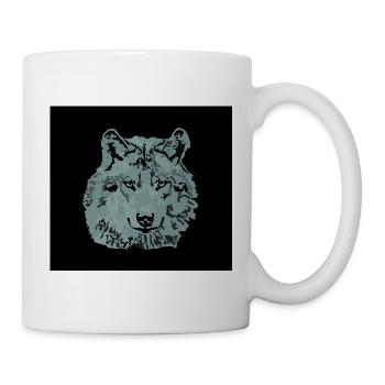 Wolf grau mit Hintergrund  - Tasse - Weiß - Rechts