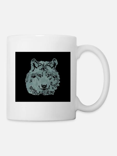 Wolf grau mit Hintergrund - Tasse - Weiß