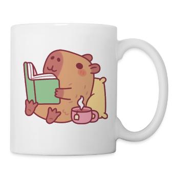Un capybara mignon qui se détend et lit un livre - Mug blanc - blanc - Droite