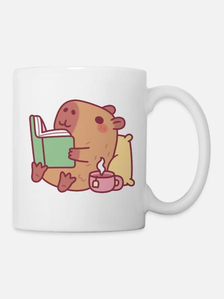 Niedliche Capybara entspannt und liest ein Buch - Tasse - Weiß