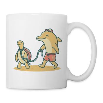 Delfin geht Gassi mit Schildkröte - Tasse - Weiß - Rechts