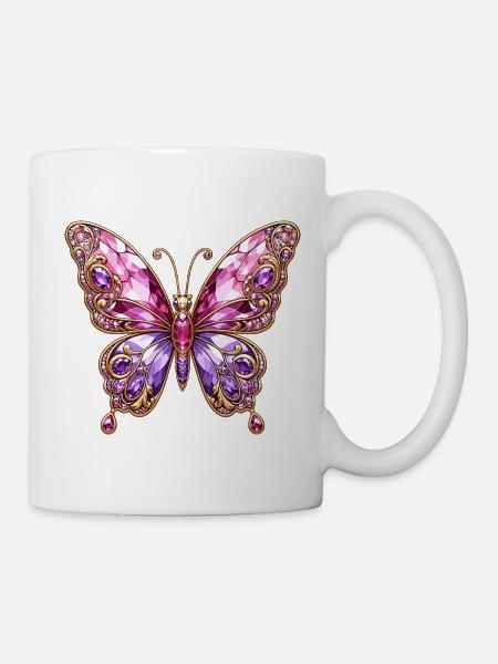 Juwelen-Schmetterling Rosa-Glanz - Tasse - Weiß