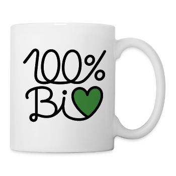 100% BiO – Grünes Herz Illustration - Tasse - Weiß - Rechts