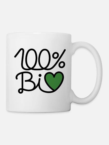 100% BiO – Grünes Herz Illustration - Tasse - Weiß