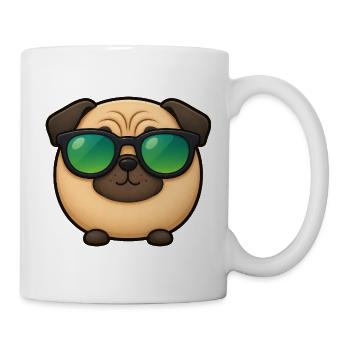 Mops Hund Cartoon Chibi Kawaii Sonnenbrille - Tasse - Weiß - Rechts