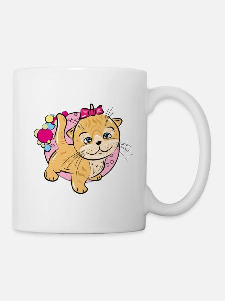 Playful Kitten with Pink Bow - Mug - white