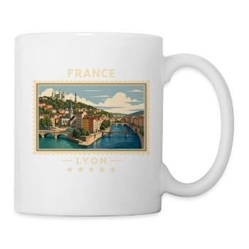 Frankreich Lyon Vintage Reisemarke - Tasse - Weiß - Rechts
