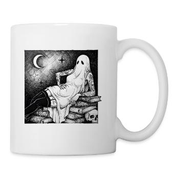 Ghost over books in the moonlight - Mug - white - Right