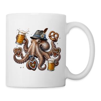 Krake mit Bier Brezel und Trachtenhut - Tasse - Weiß - Rechts