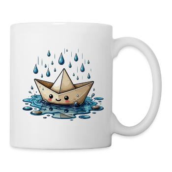 Bateau origami sous la pluie - Mug blanc - blanc - Droite