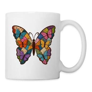 Patchwork Schmetterling Quilt Stil - Tasse - Weiß - Rechts