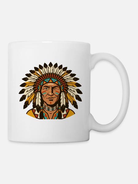 Stammeshäuptling mit Federkopfschmuck - Tasse - Weiß