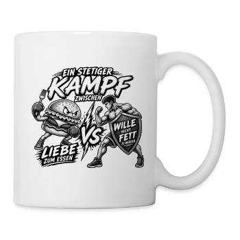 Liebe zum Essen vs nicht fett werden - Tasse - Weiß - Rechts