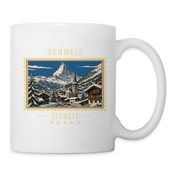 Schweiz Zermatt Winter Vintage Reisemarke - Tasse - Weiß - Rechts