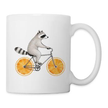 Waschbär auf Fahrrad mit Orangenrädern  - Tasse - Weiß - Rechts