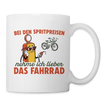 Radfahren bei den Spritpreisen Fahrrad - Tasse - Weiß - Rechts