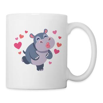 Herziger Hippo mit Herzen und Kussmund - Tasse - Weiß - Rechts