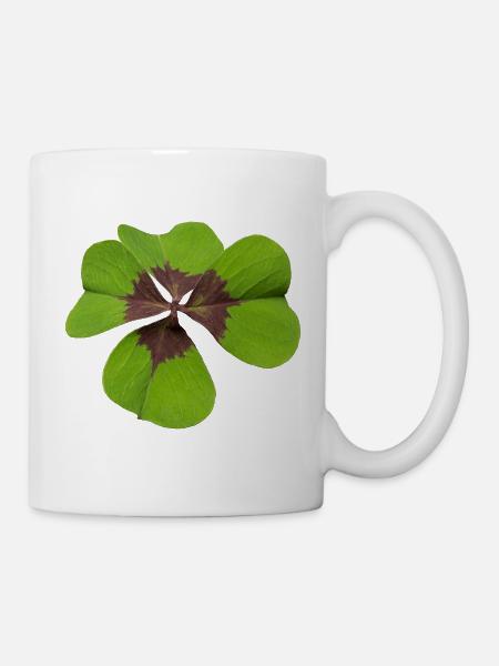 Vierblättriges Kleeblatt oder Glücksklee Design - Tasse - Weiß