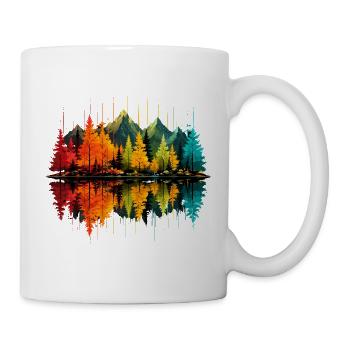 Herbstwald, Berge, See, Spiegelung, Kiefern - Tasse - Weiß - Rechts