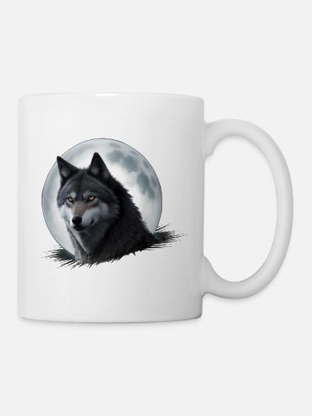 Mondlichtwolf im Mondschein - Tasse - Weiß
