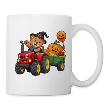 Kürbis-Traktor-Bär im Halloween-Wagen - Tasse - Weiß - Rechts