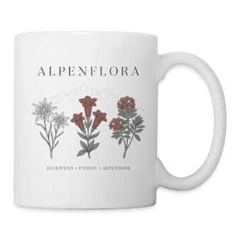 Alpenflora Edelweiss Enzian Alpenrose Berge - Tasse - Weiß - Rechts