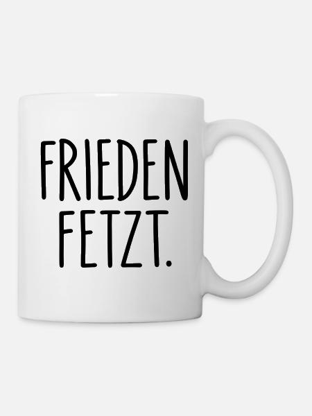 Frieden fetzt – Minimalistischer Friedensspruch - Tasse - Weiß