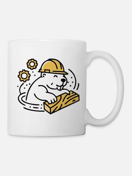 Biber Bauhelm Holz Grafik - Tasse - Weiß