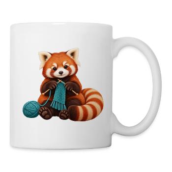 Roter Panda mit türkisfarbenem Schal stricken - Tasse - Weiß - Rechts