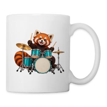 Schlagzeug mit rotem Panda und türkisfarbenem Trommelset - Tasse - Weiß - Rechts