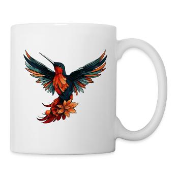 Kolibri Vogel Bunt mit Blumen - Tasse - Weiß - Rechts