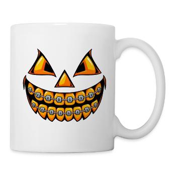 Halloween-Lächeln: Pumpkin mit Spangen - Tasse - Weiß - Rechts