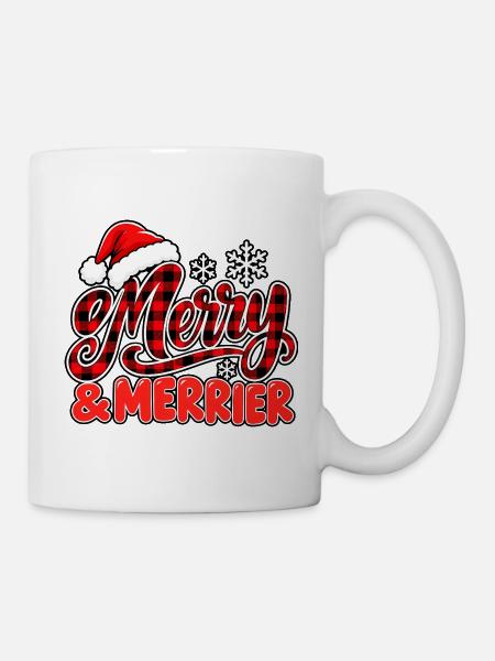 Merry & Merrier Plaid Weihnachten - Tasse - Weiß